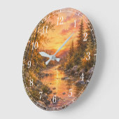 Watercolor Stream Wall Clock — Nature-Inspired Des Grote Klok (Hoek)