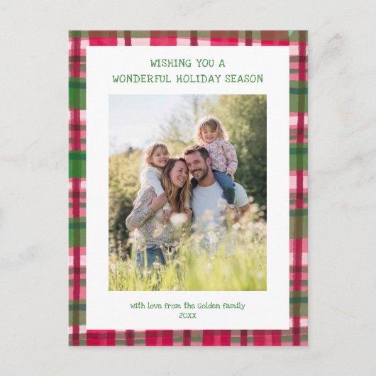 Watercolor Streeppatroon Handgemaakte Kerstmis Op  Feestdagenkaart (Voorkant)