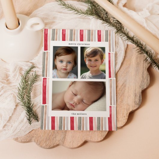 Watercolor Strepen Foto Feestdagenkaart