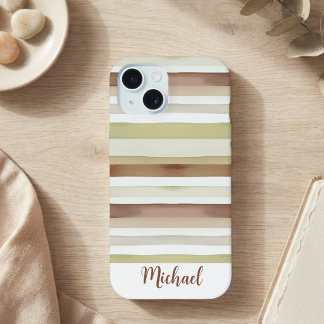 Watercolor Strepen Met Naam iPhone 15 Case