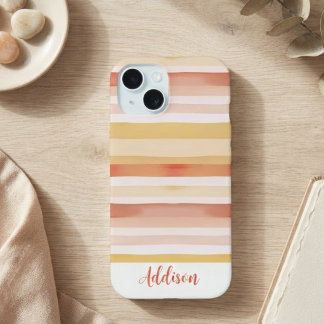 Watercolor Strepen Met Naam iPhone 15 Case
