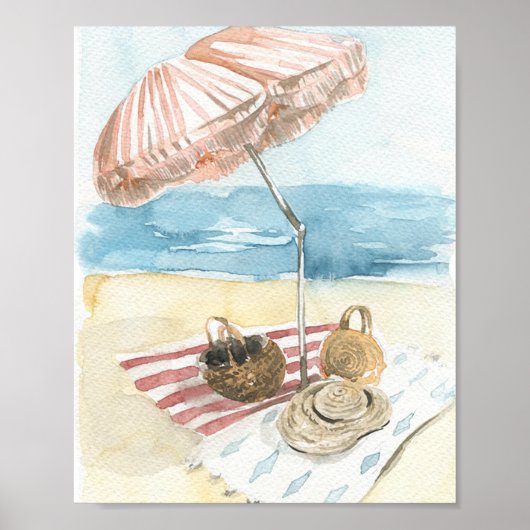 Watercolor Striped Beach Umbrella Poster (Voorkant)