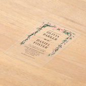 Watercolor Striped Red Bow Christmas Greenery Acryl Uitnodigingen (Laagn)