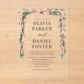 Watercolor Striped Red Bow Christmas Greenery Acryl Uitnodigingen (Voorkant)