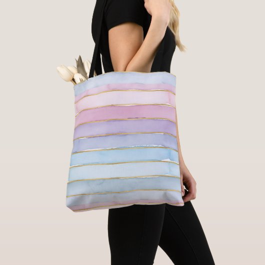 Watercolor Stripes Blue Purple Pink Summertime Tote Bag (Dichtbij)