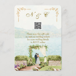Watercolor Style QR Code Wedding Enclosure Card Informatiekaartje