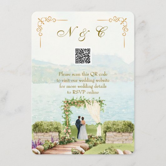 Watercolor Style QR Code Wedding Enclosure Card Informatiekaartje (Voorkant)