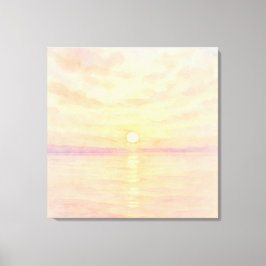Watercolor Style Sunset Over Sea Art Canvas Afdruk