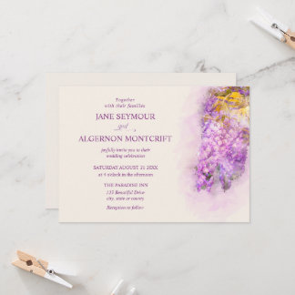 Watercolor-style wisteria bruiloft uitnodiging