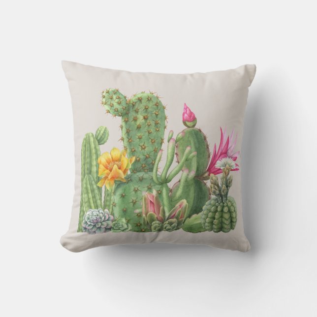 Watercolor Succulent Cactus tuin Woestijn Kussen D (Voorkant)