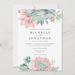 Watercolor Succulent Coastal Wedding Invitation Kaart