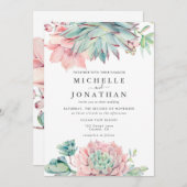 Watercolor Succulent Coastal Wedding Invitation Kaart (Voorkant / Achterkant)