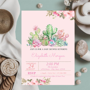 Watercolor Succulent, Florale Baby Shower Kaart