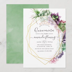 Watercolor Succulent Geometrische Quinceañera Kaart