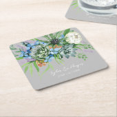 Watercolor Succulente Bloemboeket Boho Bruiloft Kartonnen Onderzetters (Schuin)