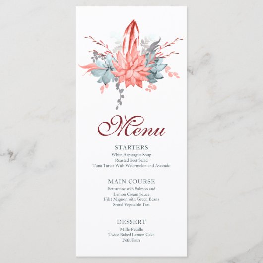 Watercolor Succulente Bloemige Botanische Bat Mitz Menu (Voorkant)