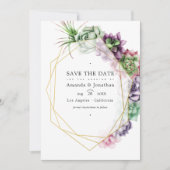 Watercolor Succulente Geometrische Trouwfoto Save The Date (Voorkant)