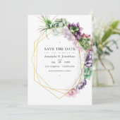 Watercolor Succulente Geometrische Trouwfoto Save The Date (Staand voorkant)