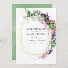 Watercolor Succulente Geometrische Trouwfoto Save The Date