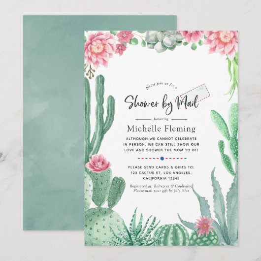 Watercolor Succulenten Baby Shower per Post Kaart (Voorkant / Achterkant)