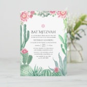 Watercolor Succulenten Bat Mitzvah Kaart (Staand voorkant)