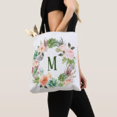 Watercolor Succulenten Bloemenkrans Monogram Tote Bag (Dichtbij)
