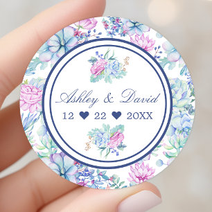 Watercolor Succulenten Bloemige Cactus Bruiloftsge Ronde Sticker