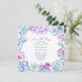 Watercolor Succulenten Bloemige Cactussen Bewaar D Save The Date (Staand voorkant)