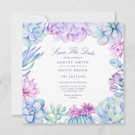 Watercolor Succulenten Bloemige Cactussen Bewaar D Save The Date (Voorkant)