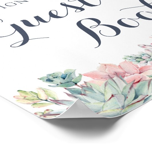 Watercolor Succulenten Blozen Elegant Gastboek Poster (Hoek)