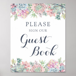 Watercolor Succulenten Blozen Elegant Gastboek Poster