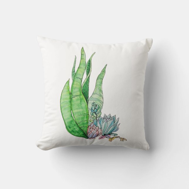 Watercolor Succulenten Botanisch Groen Kussen (Voorkant)