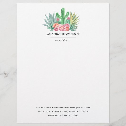 Watercolor Succulenten Briefhoofd (Voorkant)