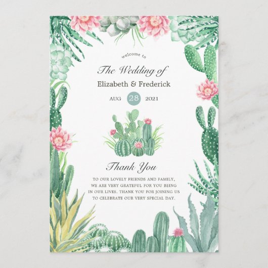Watercolor Succulenten Bruiloft Programmakaart (Voorkant)