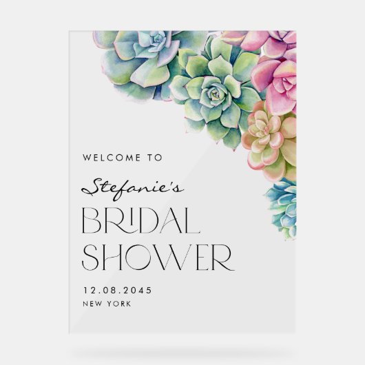 Watercolor Succulenten Bruiloft Zomer Bruidsfeest  Acryl Bord (Voorkant)