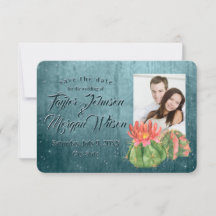 Watercolor Succulenten Foto Teal Save The Date