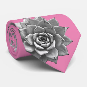 Watercolor Succulenten Grijs op Roze Stropdas