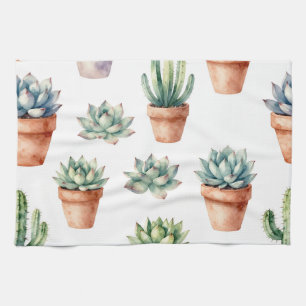 Watercolor Succulenten Patroon Theedoek
