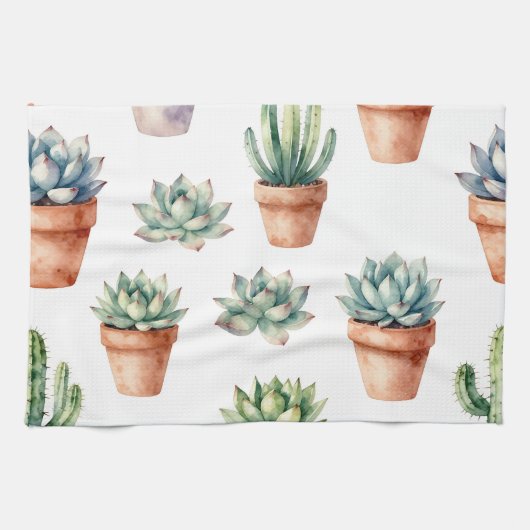 Watercolor Succulenten Patroon Theedoek (Horizontaal)