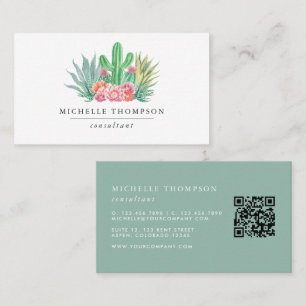 Watercolor Succulenten QR Code Zakelijke Kaart Visitekaartje