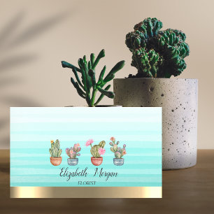 Watercolor Succulenten Streep Ombre Visitekaartje