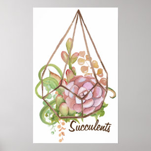 Watercolor Succulenten Terrarium Poster