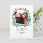 Watercolor Succulenten Trouwen Save The Date (Staand voorkant)