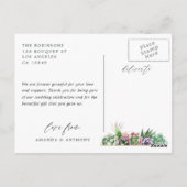 Watercolor Succulenten Trouwfoto Bedankt Briefkaart (Achterkant)