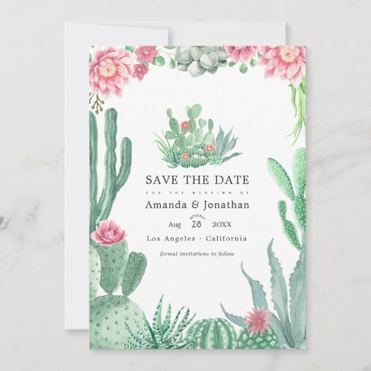Watercolor Succulenten Trouwfoto Save The Date (Voorkant)