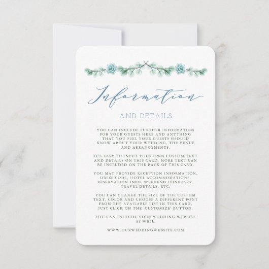 Watercolor Succulenten Tuin Bruiloft Info Kaart (Voorkant)