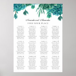 Watercolor succulenten. Turquoise trouw zitplaatsk Poster