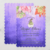 Watercolor Succulenten Vogel Paarse Bruiloft Feest Kaart (Voorkant / Achterkant)