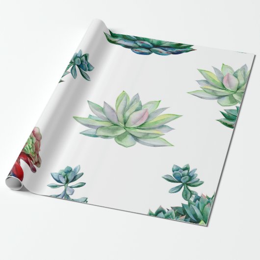 Watercolor succulents seamless pattern, echeveria cadeaupapier (Uitgerold)