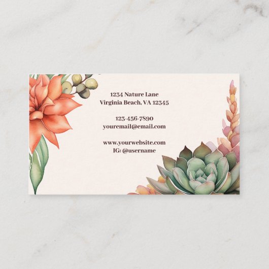 Watercolor Succulents Southwest Desert Visitekaartje (Achterkant)